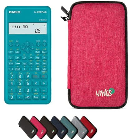 Casio fx-220 Plus 2nd Edition inkl. WYNGS Schutztasche Pink - Wissenschaftlicher Taschenrechner - Basic Set