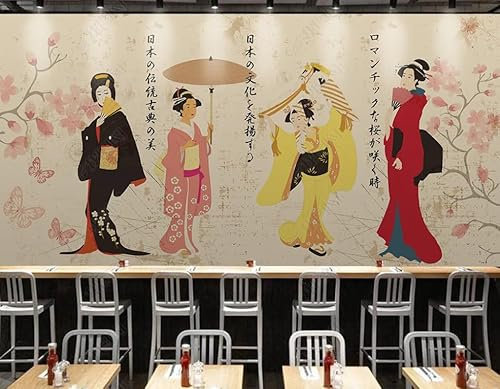 Fototapete 3d effekt tapete Klassische japanische handbemalte Damendekoration Vlies Tapeten Wandtapete Wohnzimmer Schlafzimmer Wand Dekoration Moderne 350CM(B)*256CM(H)