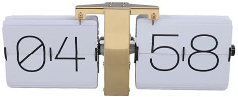 Fockety Flip-Tischuhr, Mechanische Retro-Stil, Automatische Drehrohruhr, Batteriebetriebene Digitalanzeige, Automatische Flip-Uhr, Tischuhr für Wohnzimmer, Zuhause (Goldrahmen und weiße