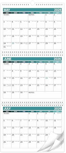 3 Month Calendar 2026-2028 - 2026-2028 Wall Calendar from MAY 2026 - APRIL 2028, Move-a-Page 3-Month Display Calendar (Folded in a Month), 10.8 x 25.1 (When Opened), 3 Months Vertical Calendars, Thick Paper