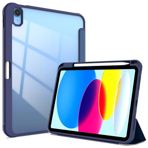 ERDARARIPRO Funda para Apple iPad Pro 11 (2018/2020/2021/2022) de 11 pulgadas con soporte para bolígrafo, tableta Smart Cover de piel con parte trasera transparente Auto Sleep Navy Azul