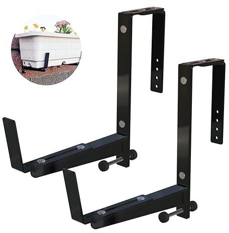 NACETURE Window Box Brackets for Railing- 4 Pcs Adjustable Planter Box Brackets- Sturdy, Stable Flower, Balconies and Fences- Upright Railing Plant Holder