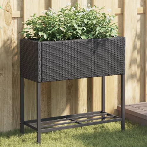 Sufrk Fioriera da Giardino con Ripiano Nera in Polyrattan,Fioriera da Esterno,Orto Verticale Rialzato da Esterno per Balcone e Giardino,Mini Orto Rialzato per Piantine,Giardino Verticale da Esterno,Im