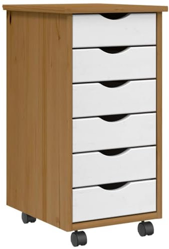 vidaXL Rollschrank mit Schubladen Moss Honigbraun Massivholz Kiefer, Kommode, Schubladenschrank, Schreibtischschrank, Aktenschrank, Büroschrank