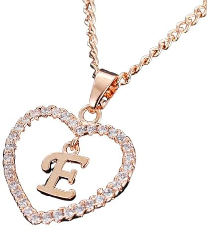 Bungsa Kristall-Damenkette Herz und Buchstabe Rosegold aus Alloy (E)