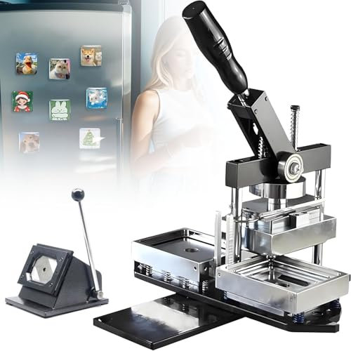 Set mit quadratischer Kühlschrankmagnet-Presse, 53 x 80 mm, DIY-Foto-Kühlschrankmagnet-Maker-Maschine mit 1 Pressmaschine + 1 Papierschneider und 100 Verbrauchsmaterial-Sets