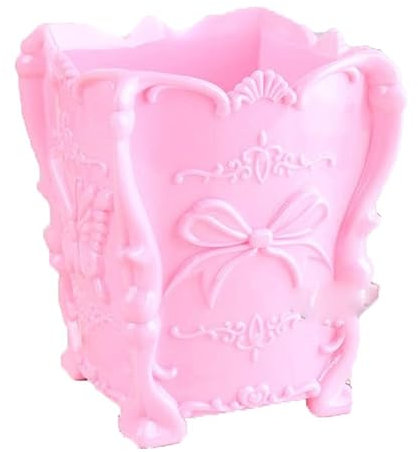 VANZACK Pink Acrylic Makeup Brush Holder Cup Butterfly Carved Design Cosmetic Brush Organizer Pot for Vanity Storage for Bedroom and Travel