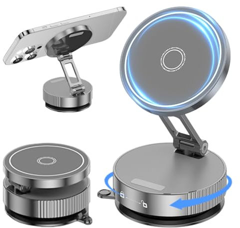 Ayolofei Vakuum Magnetische Handyhalterung, Vacuum Suction Magnetic Holder, Handyhalterung mit Saugnapf Universal Magnetische Handyhalter Auto für alle Mobiltelefone (Silber)