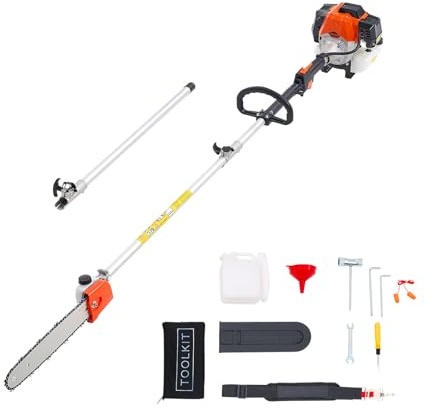 VEVOR Élagueuse Thermique sur Perche à 2 Temps, 52 cc, Élagueuse sans Fil à Essence, avec Perche Extensible 2,2 m-2,94 m, Guide-chaîne 35,6 cm, Réservoir de Carburant 850 ml, pour Élagage des Arbres