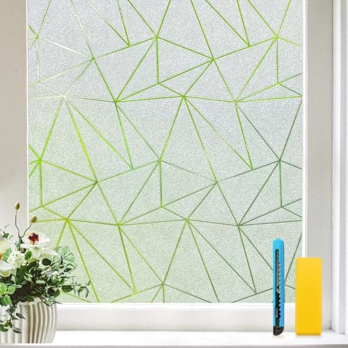 Zindoo Fensterfolie 44,5x400 cm Geometrisch Blickdicht Sichtschutzfolie | Schützt Ihre Privatsphäre, UV-Schutz, selbsthaftend ohne Kleber, lichtdurchlässig, für Bad, Büro und Glastüren
