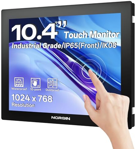NORQIN Monitor Touchscreen Industriale 10,4 Pollici, IP65 Impermeabile | 1024×768 LCD Monitor Touch,Capacitivo 10 Punti,Montaggio VESA,HDMI/VGA/DVI/USB,Schermo Robusto per Chioschi,POS & Magazzino