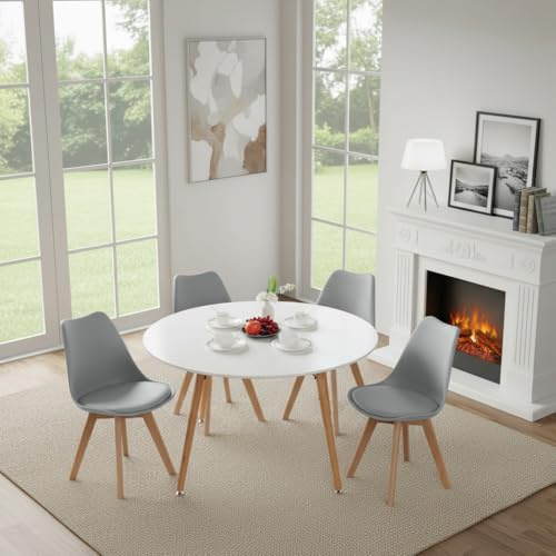 H.J WeDoo Esstisch mit 4 Stühle Essgrupp Holztisch und Grau Skandinavisches Stuhl Esstisch Set für Esszimmer Küche 120cm