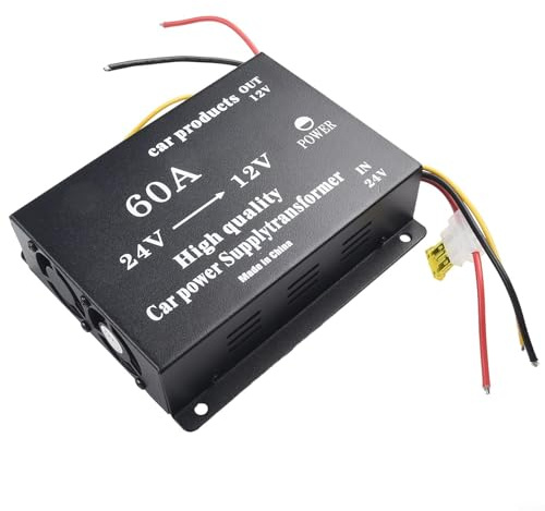 HEBEOT Convertitore di potenza Step Down da 24 V a 12 V, 60 A, 600 W, trasformatore in lega di alluminio, per auto, camion o autobus, con sovratensione, sovracorrente, surriscaldamento e corto