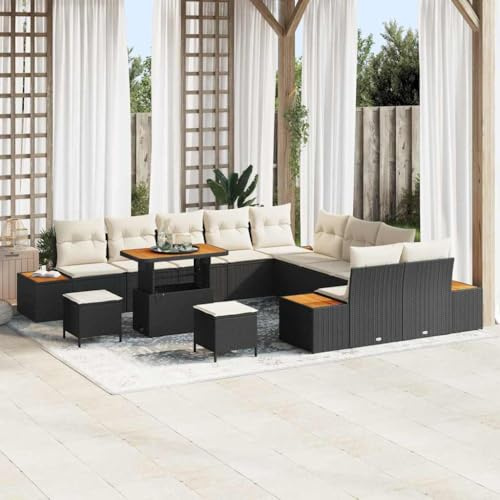Kaloriko Gartensofa-Set aus Poly-Rattan, 13-teilig, Schwarz, inklusive Tisch, für 12 Personen, modulares Design für Terrasse und Balkon
