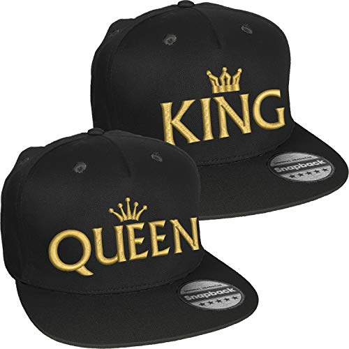 Nashville print factory Snapback Basecap Bestickt mit Motiv Krone | King & Queen Stickerei Partner-Cap für Sie & Ihn (Gold)
