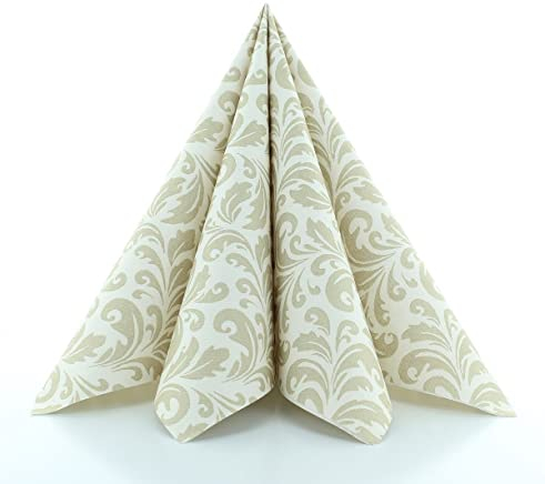 Sovie HORECA Linclass Airlaid Servietten 40x40cm, Ideal für Geburtstage Gastronomie und Hochzeiten, stillvolle elegante Ornamentstruktur, 50 Stück, CARLO in Champagner-Hellbraun