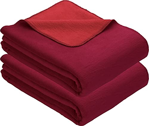 Erwin Müller Wohndecke, Wolldecke 2er- Pack dunkelrot/rot Größe 150x200 cm - weich, temparaturausgleichend, atmungsaktiv, hautfreundlich (weitere Farben, Größen)