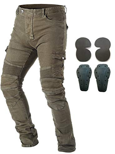 Pantalon de protection en jean pour hommes, pour moto, avec armure, 4 x protections dont genouillères et protège-hanches S vert militaire