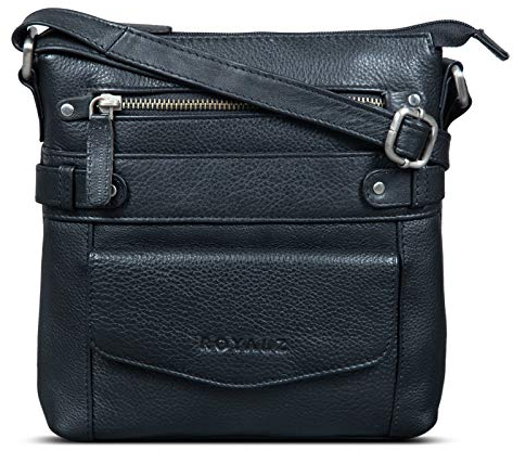 ROYALZ 'Madison' Vintage Umhängetasche Leder klein kompakte Schultertasche Mini Messenger Bag Ledertasche zum Umhängen, Farbe:Schwarz