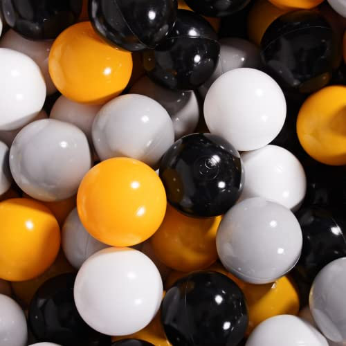 MEOWBABY 500 ∅ 7Cm Bolas Certificadas para Niños Bolas de Baño de Colores Bolas de Plástico para Niños Piscina Fabricadas en EU Amarillo/Gris/Blanco/Negro