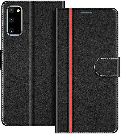 COODIO Handyhülle für Samsung Galaxy S20 Leder Klapphülle Tasche, Schwarz/Rot