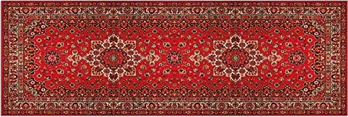 Teppich Läufer Vintage Ornamente Perser rot beige als Küchenteppich - Rutschfester Küchenläufer in 60x180 cm als Flur Brücke - Waschbarer Teppichläufer für Küche, Schlafzimmer, Wohnzimmer