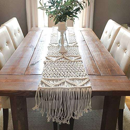 Nicole Knupfer Makramee Tischläufer handgewebte Boho Hochzeit Tischdekoration, Nordic natürliche Baumwolle Tischsets für Home Wedding Festival Party Tablewear Decor (A,35 * 200cm)