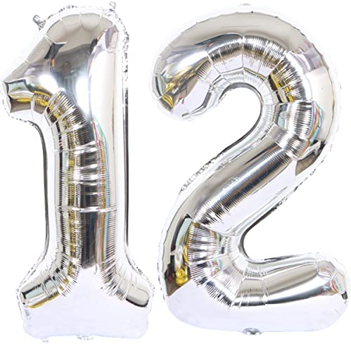 Helium Luftballon 12 Silber Geburtstagsdeko 40 12 Geburtstag Party Dekoration Supplies,ballon 12 geburtstag,12 luftballon silber,folienballon 12 geburtstag mädchen Junge ballon 12 geburtstag(12)