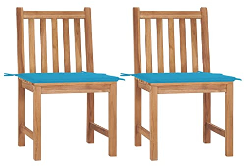 vidaXL 2X Teak Massiv Gartenstuhl mit Kissen Holzstuhl Essstuhl Stuhl Gartenmöbel Stühle Terrassenstuhl Balkonstuhl Outdoor Gartenstühle