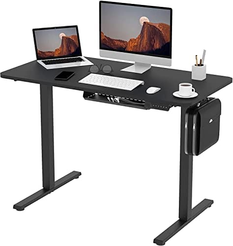 FlexiSpot E1 Plus ONE PIECE Electric Standing Desk Height Adjustable Sit Stand Desk with Memory Smart Panel(100 * 60cm, Black Frame+Black Desktop)