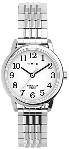 Timex Women's Easy Reader 25mm Perfect Fit Watch – Silver-Tone Case White Dial with Silver-Tone Expansion Band
