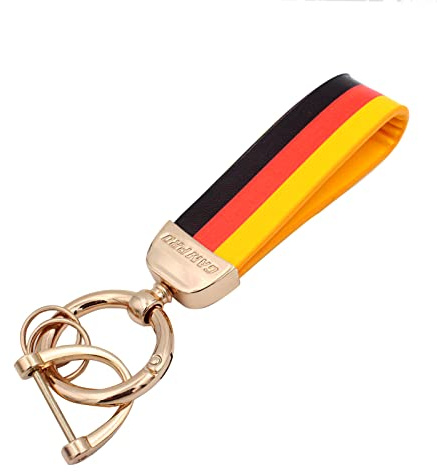 GAMPRO Schlüsselanhänger Herren Gold Deutsche Flagge Auto Schlüsselband Damen Schlüsselband mit 3 ausklinkbare Schlüsselring Ringe und Geschenkbox, 12cm