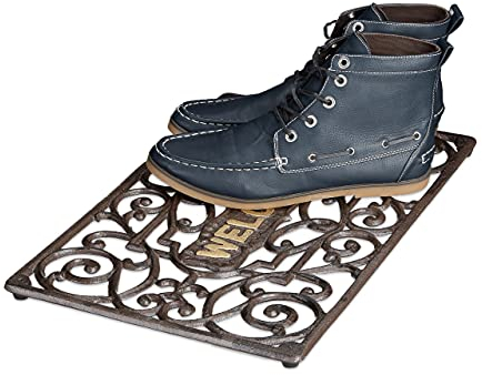 Felpudo para la Entrada del hogar, Hierro Fundido con Patas de Goma, Antideslizante, 2 x 52 x 32,5 cm Aprox., Bronce