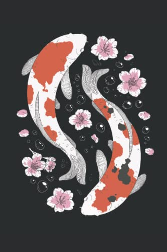 Notizbuch: Koi Karpfen Notizbuch | 6x9 Zoll DIN A5 | 120 Seiten Punktraster | Kirschblüten Notizheft | Japan Tagebuch | Fische Schreibheft | Kirschblütenfest Geschenk