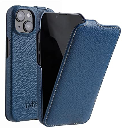Mobiskin Hülle passend für Apple iPhone 14 (6,1 Zoll), Handyhülle mit beschichtetem Leder, Case, Schutzhülle klappbar, dünne Handy-Tasche, Slim Cover, Blau