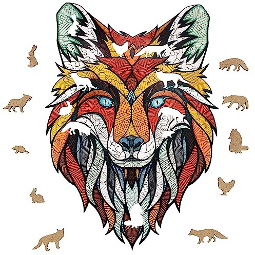 EWA Eco-Wood-Art Fuchs Holzpuzzle Tiere 130 Teile Holzpuzzle für Erwachsene & Kinder ab 14 Jahren Elegantes magisches Holzpuzzle Fuchs mit einzigartig geformten Teilen & Mustern Mittelgroß