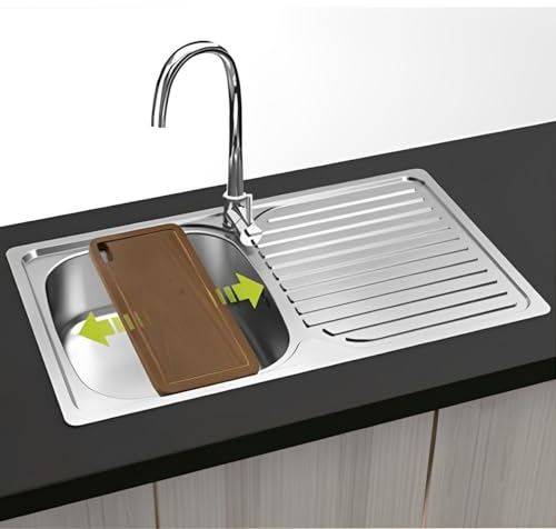 Gresinex - Fregadero Cocina Viena Encastrar 80x44 | 1 Seno y 1 Escurridera | Acero Inoxidable Aisi 304 |… (Con Tabla de Corte, Sin Agujero)