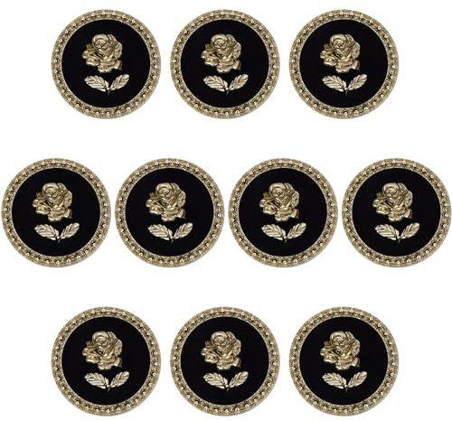 ftiemlovde 10 Stück Dirndl Knöpfe Schwarz/Gold ohne Strass （A10 25 mm) | öSenknöPfe Aus Kupferlegierung,zum Annähen,für Trachten,Mantel,Blazer,Strickjacken & DIY-Nähprojekte,langlebig & elegant
