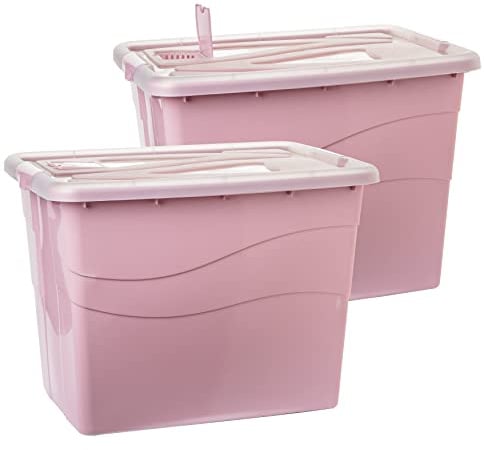 2friends Aufbewahrungsbox mit Deckel Groß XXL, 2 Stück Aufbewahrungsboxen, 80 L Boxen aufbewahrung, stapelbar Kisten aufbewahrung mit Deckel, Rollen, Clip-Griffen, Plastikbox mit Deckel, Farbe Rosa