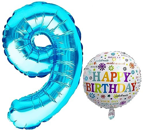 Luftballon 9. Geburtstag • XXL Riesen Folienballon SET • 101CM + 5M Deko Band • Folienballon 9 • Helium geeignet • Wiederverwendbar • Geburtstagsdeko Jungen Mädchen Ballon Zahl Ballon 9