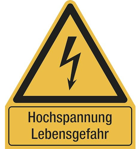 kaiserkraft | Kombischilder mit Text für Warnkennzeichen | Hochspannung Lebensgefahr | dreieckig | VE 10 Stk | Folie | LxH 210 x 240 mm