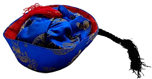 Acan Gorro chino de tela de color azul con detalles dorado para niños para carnavales, halloween, fiestas y celebraciones. Tamaño: 6 x 18 x 20 cm