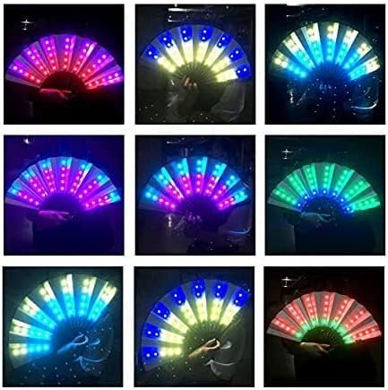 zhonghua Folding Fan Led Fan Light Up Hand Fan LED Glowing Folding Fan Party Rave Fan Night Bar Club 5V with 17 Lighting (White Fan)