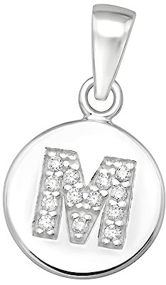 Laimons Mädchen-Anhänger Buchstaben-Anhänger mit Zirkonia, Sterling Silber 925, Verfügbar in Silber und Vergoldet (M)
