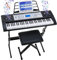61 Teclas Teclado Piano Electrico, Teclado Musical para Principiantes, Teclados Piano infantil, 500 Sonidos y Modo de Enseñanza de 3 Niveles, con Soporte para Piano, LCD, Atril, MP3/USB MIDI
