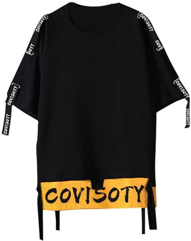 Covisoty T-Shirt Uomo Hip Hop Maglietta da Uomo Girocollo a Maniche Corte Cotone Casual Nero S