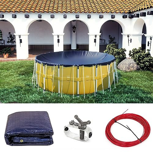 Amgo 28' Premium Round Blue Winter Pool Cover - Safety Heavy Duty, Waterproof, UV Resistant Design with Easy Installation (Cover Size: 31' /4 ft. Overlap) - (We Make Custom Size)