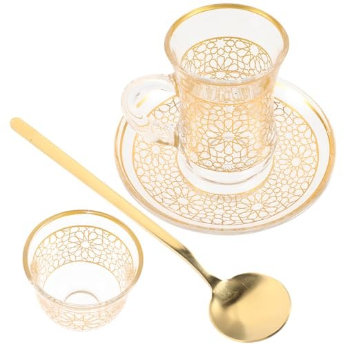 Angoily Tea Glasses Cups Set, Turkish Tea and Coffee Glasses Cup Set with Saucer Holders Spoon, for Cappuccino, Espresso and Hot Chocolate (4oz/120ml)