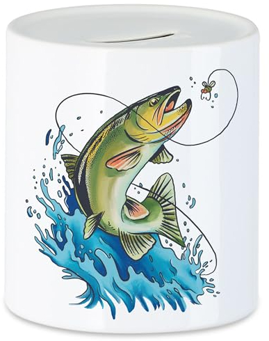 Hey!Print Fisch An Der Angel Spardose Angler Angeln Fische Angelzubehör Geschenkidee