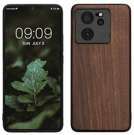 kwmobile Handyhülle für Xiaomi 13T / 13T Pro Hülle Holz - Case mit TPU Bumper - Stoßfestes Hardcase - Schutzhülle Cover in Dunkelbraun